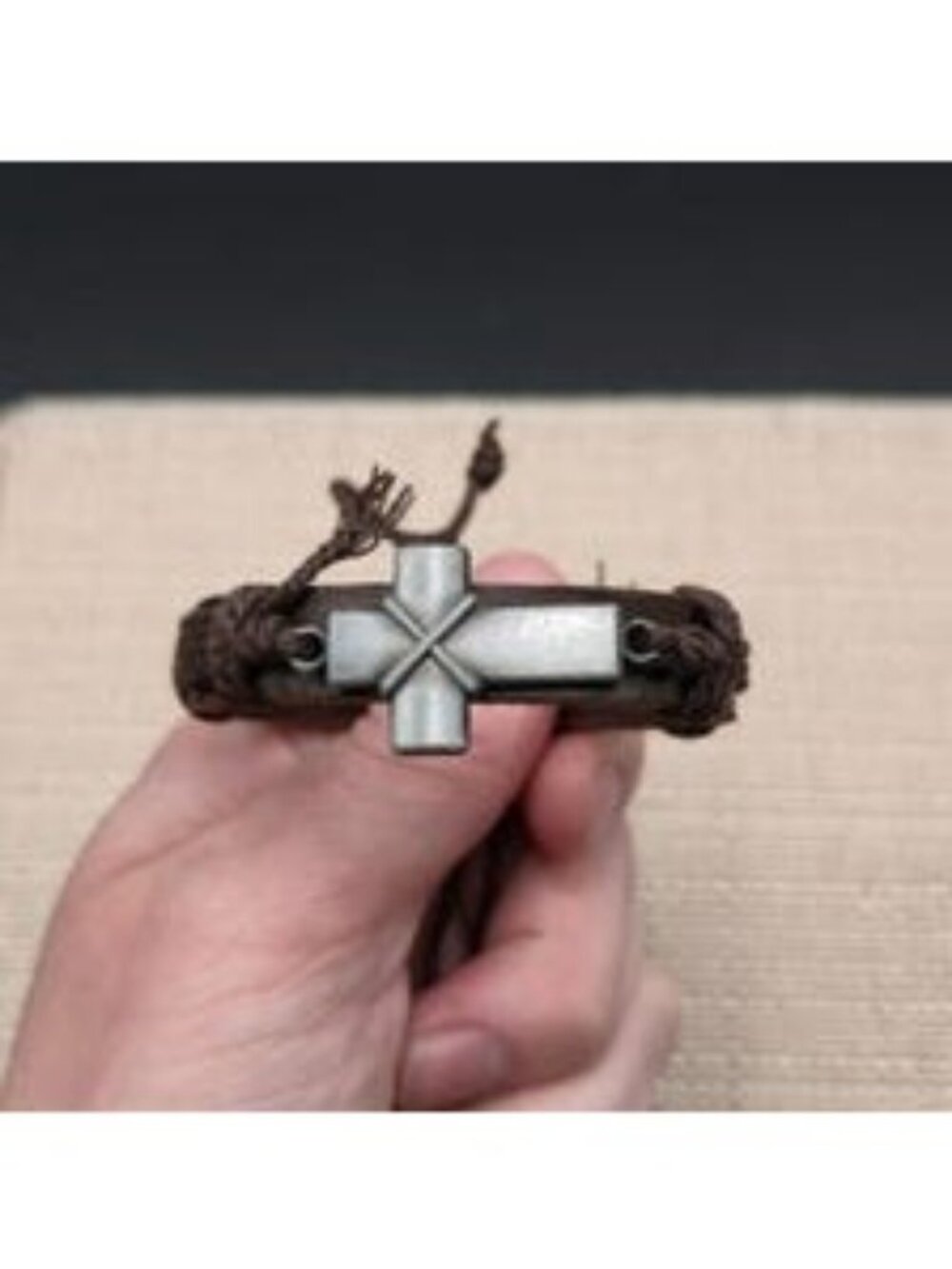 7 Inch Cross Religious Brown Leather Adjustable Bracelet B1505